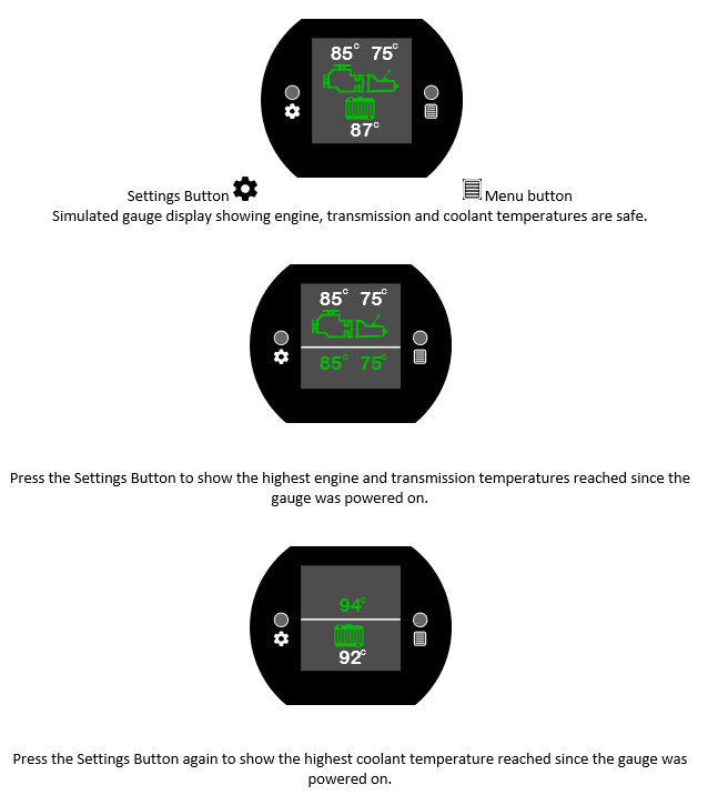 Engine, Transmission and Coolant Temperature Dash Gauge