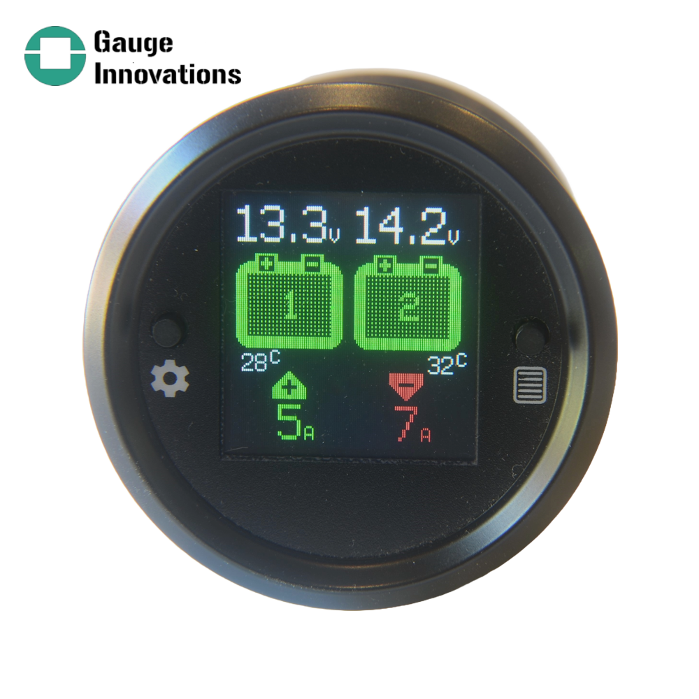 Dual Battery 52mm Gauge - Voltage Monitoring/Alarm, Current and Temperature