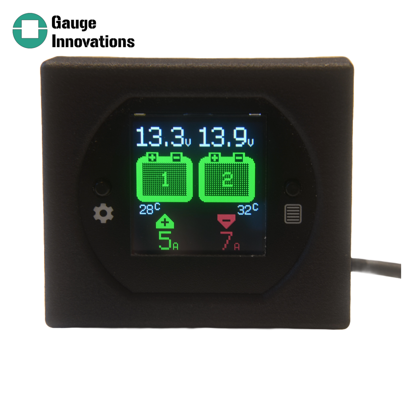 Dual Battery Dash Gauge - Voltage Monitoring/Alarm, Current and Temperature